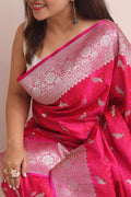 Pink Banarasi Mashru Silk Bird Design Saree - Luxurion World