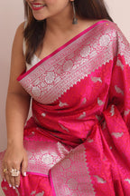 Pink Banarasi Mashru Silk Bird Design Saree - Luxurion World