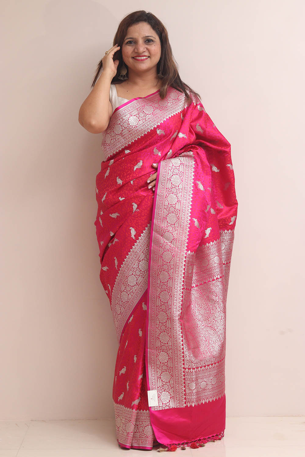 Pink Banarasi Mashru Silk Bird Design Saree - Luxurion World