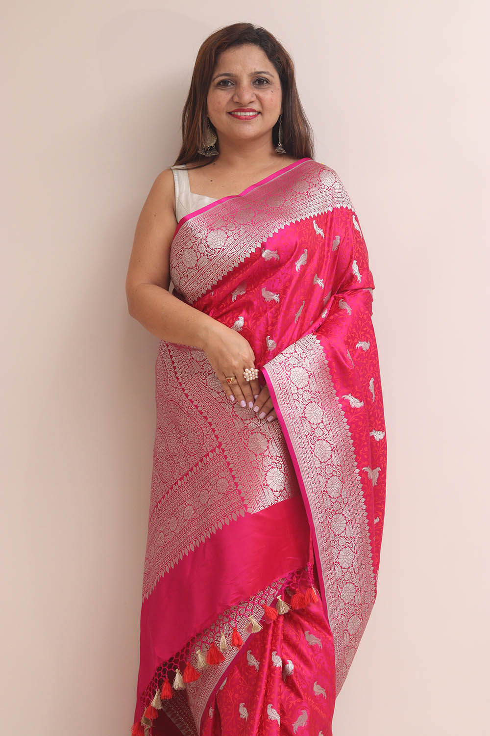 Pink Banarasi Mashru Silk Bird Design Saree - Luxurion World