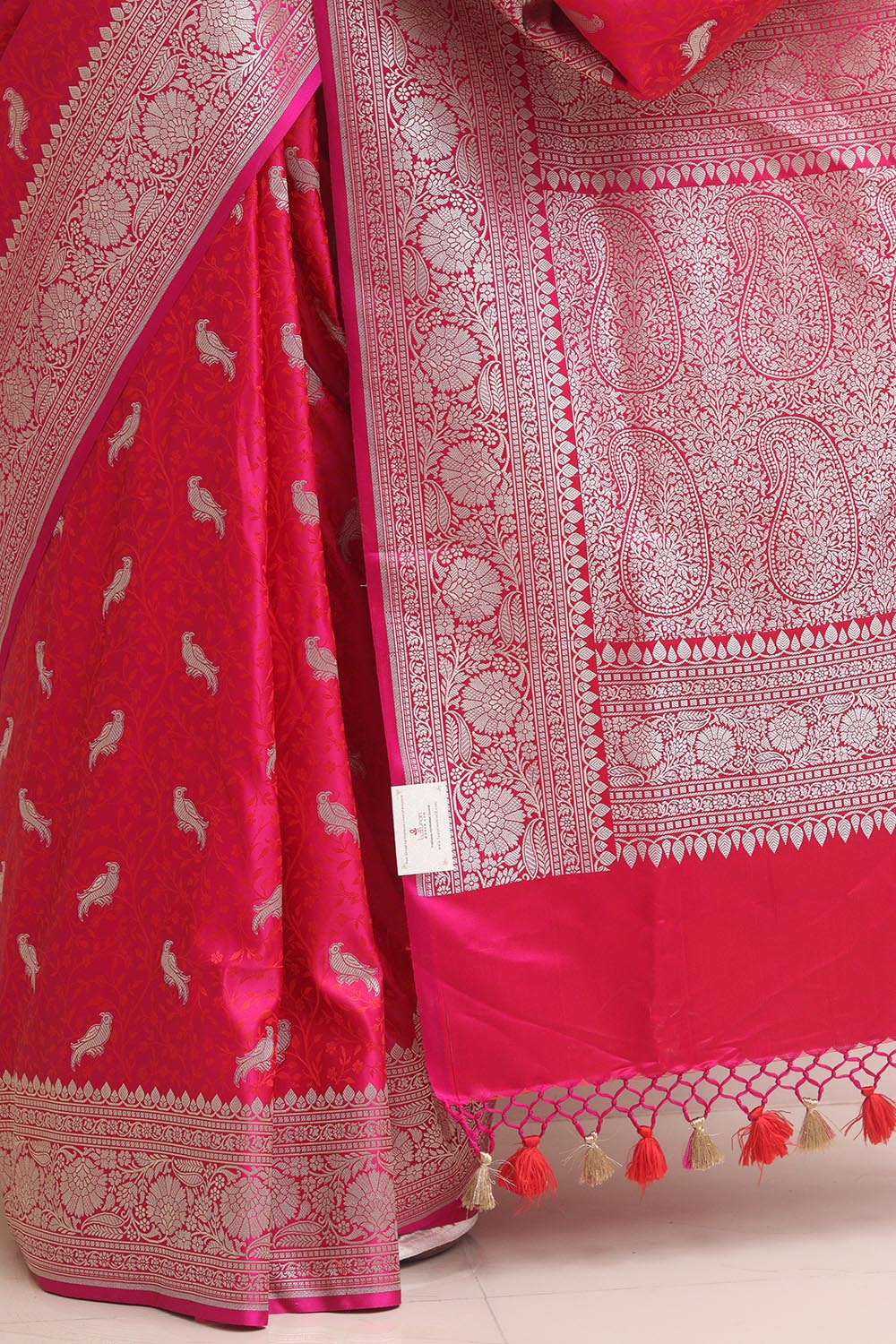 Pink Banarasi Mashru Silk Bird Design Saree - Luxurion World