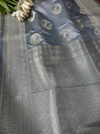 Grey Banarasi Mashru Silk Bird Design Saree - Luxurion World