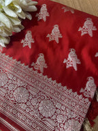 Burnt Orange Banarasi Mashru Silk Bird Design Saree - Luxurion World