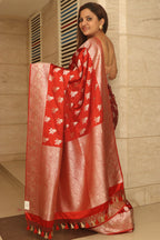 Burnt Orange Banarasi Mashru Silk Bird Design Saree - Luxurion World