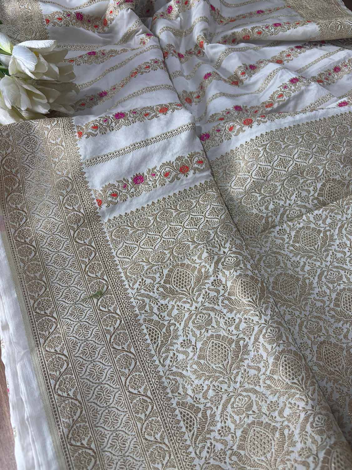 Dyeable Banarasi Mashru Silk Meenakari Saree - Luxurion World