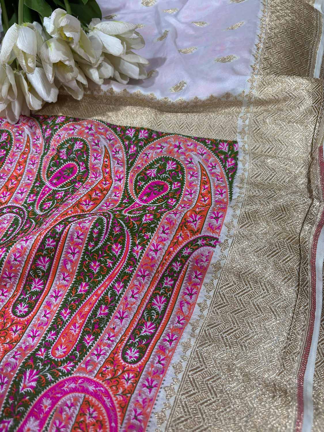 Dyeable Banarasi Mashru Silk Meenakari Saree - Luxurion World