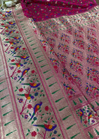 Pink Banarasi Paithani Mashru Silk Meenakari Flower Design Saree - Luxurion World