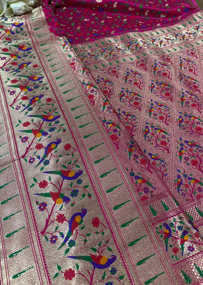 Pink Banarasi Paithani Mashru Silk Meenakari Flower Design Saree - Luxurion World