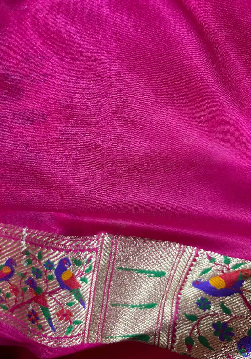 Pink Banarasi Paithani Mashru Silk Meenakari Flower Design Saree - Luxurion World