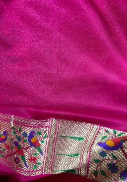 Pink Banarasi Paithani Mashru Silk Meenakari Flower Design Saree - Luxurion World