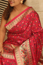 Pink Banarasi Paithani Mashru Silk Meenakari Flower Design Saree - Luxurion World