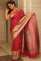 Pink Banarasi Paithani Mashru Silk Meenakari Flower Design Saree - Luxurion World