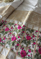 Stunning Dyeable Banarasi Plain Mashru Silk Meenakari Flower Design Saree - Luxurion World