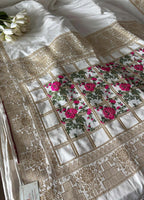 Stunning Dyeable Banarasi Plain Mashru Silk Meenakari Flower Design Saree - Luxurion World