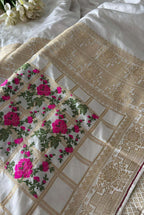 Stunning Dyeable Banarasi Plain Mashru Silk Meenakari Flower Design Saree - Luxurion World