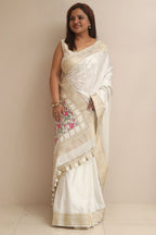 Stunning Dyeable Banarasi Plain Mashru Silk Meenakari Flower Design Saree - Luxurion World
