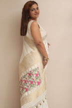 Stunning Dyeable Banarasi Plain Mashru Silk Meenakari Flower Design Saree - Luxurion World