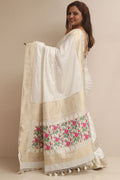 Stunning Dyeable Banarasi Plain Mashru Silk Meenakari Flower Design Saree - Luxurion World