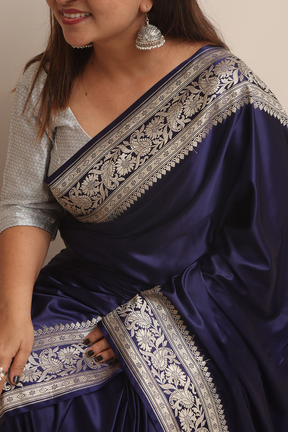 Blue Banarasi Mashru Silk Plain Saree - Luxurion World