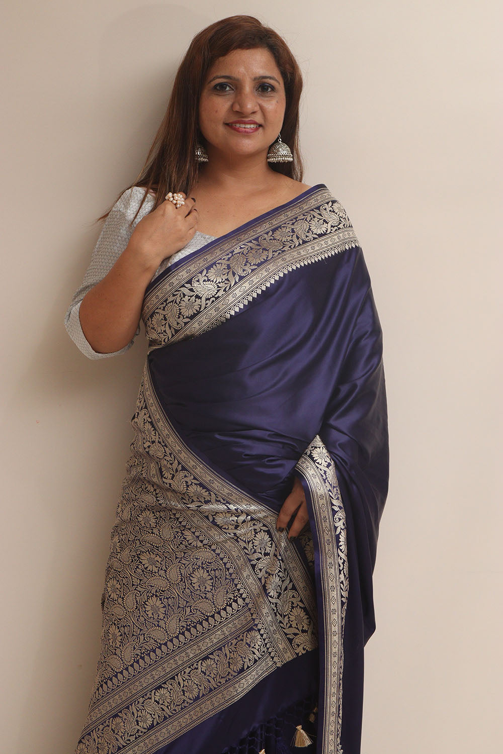 Blue Banarasi Mashru Silk Plain Saree - Luxurion World