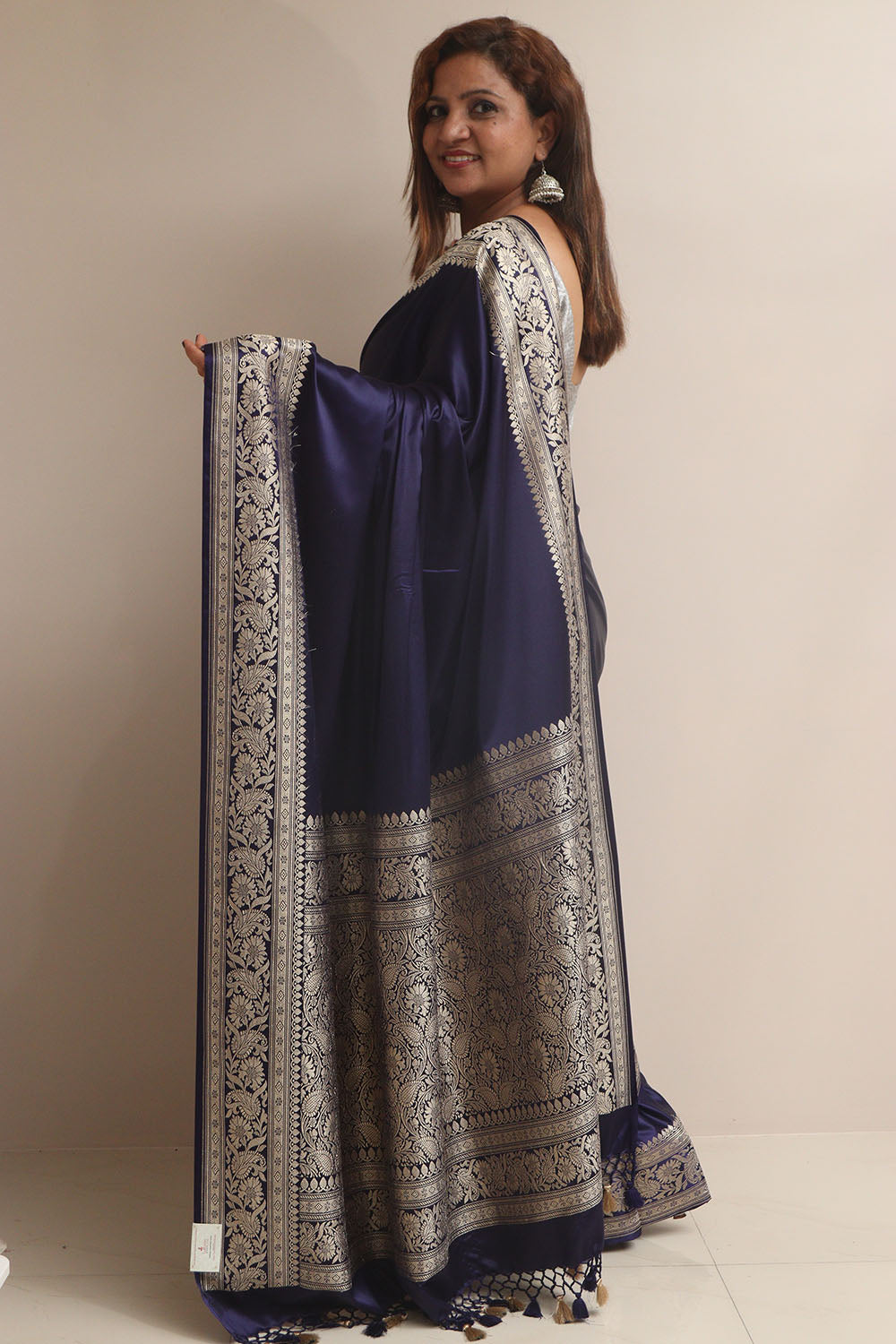 Blue Banarasi Mashru Silk Plain Saree - Luxurion World
