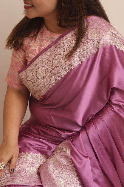 Purple Banarasi Mashru Silk Plain Saree - Luxurion World