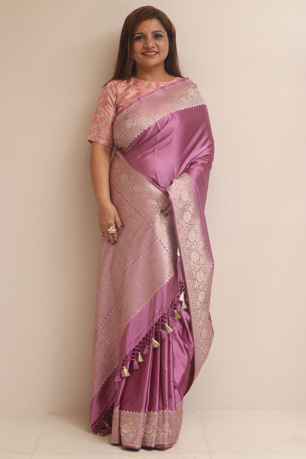 Purple Banarasi Mashru Silk Plain Saree - Luxurion World
