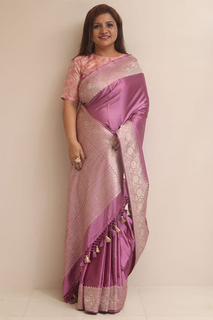 Purple Banarasi Mashru Silk Plain Saree - Luxurion World