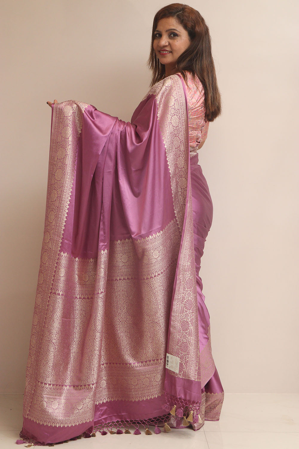 Purple Banarasi Mashru Silk Plain Saree - Luxurion World