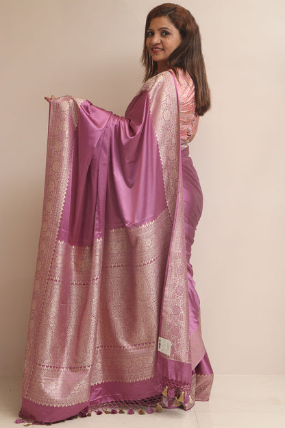 Purple Banarasi Mashru Silk Plain Saree - Luxurion World