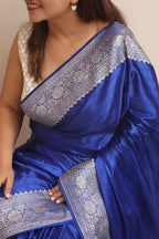 Blue Banarasi Mashru Silk Plain Saree - Luxurion World