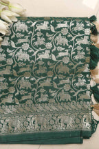 Elegant Green Banarasi Silk Shikargah Design Saree - Luxurion World