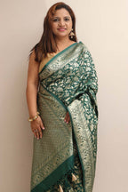 Elegant Green Banarasi Silk Shikargah Design Saree - Luxurion World