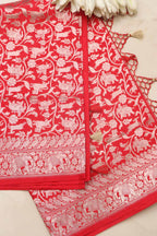 Elegant Red Banarasi Silk Shikargah Design Saree - Luxurion World