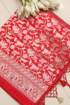 Elegant Red Banarasi Silk Shikargah Design Saree - Luxurion World