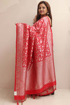Elegant Red Banarasi Silk Shikargah Design Saree - Luxurion World