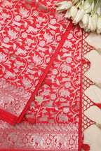 Elegant Red Banarasi Silk Shikargah Design Saree - Luxurion World