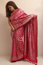 Elegant Pink Banarasi Silk Shikargah Design Saree - Luxurion World