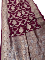 Maroon Banarasi Silk Sona Roopa Jaal Work Saree - Luxurion World