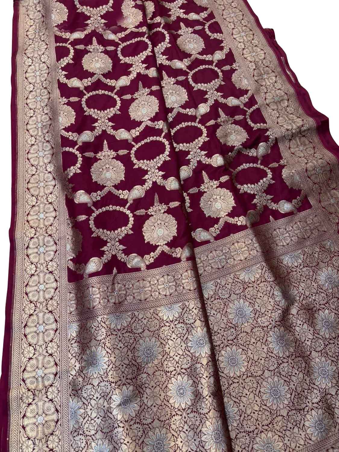 Maroon Banarasi Silk Sona Roopa Jaal Work Saree - Luxurion World