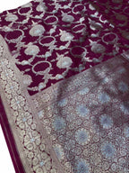 Maroon Banarasi Silk Sona Roopa Jaal Work Saree - Luxurion World