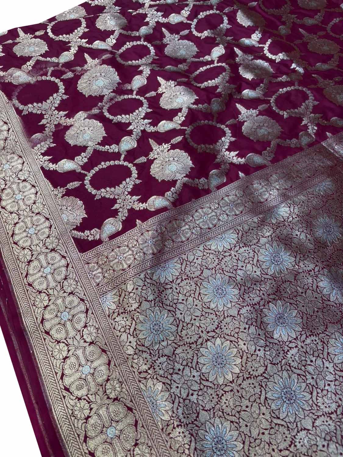 Maroon Banarasi Silk Sona Roopa Jaal Work Saree - Luxurion World