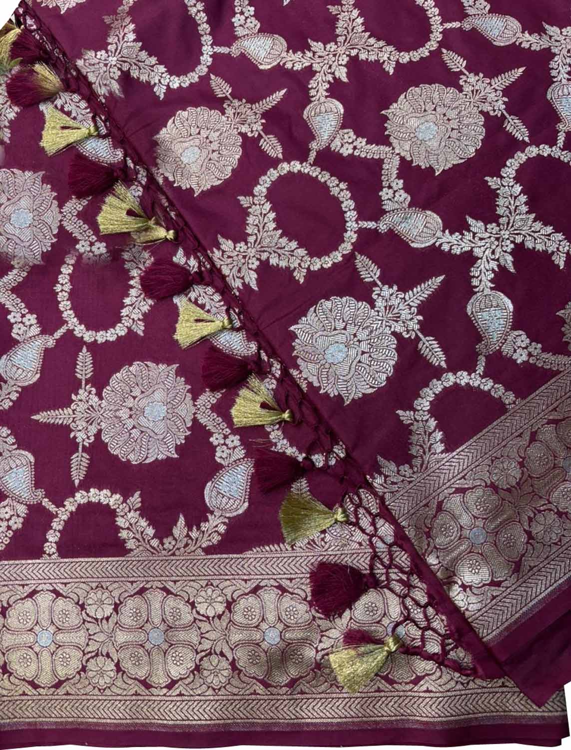 Maroon Banarasi Silk Sona Roopa Jaal Work Saree - Luxurion World