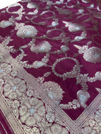 Maroon Banarasi Silk Sona Roopa Jaal Work Saree - Luxurion World