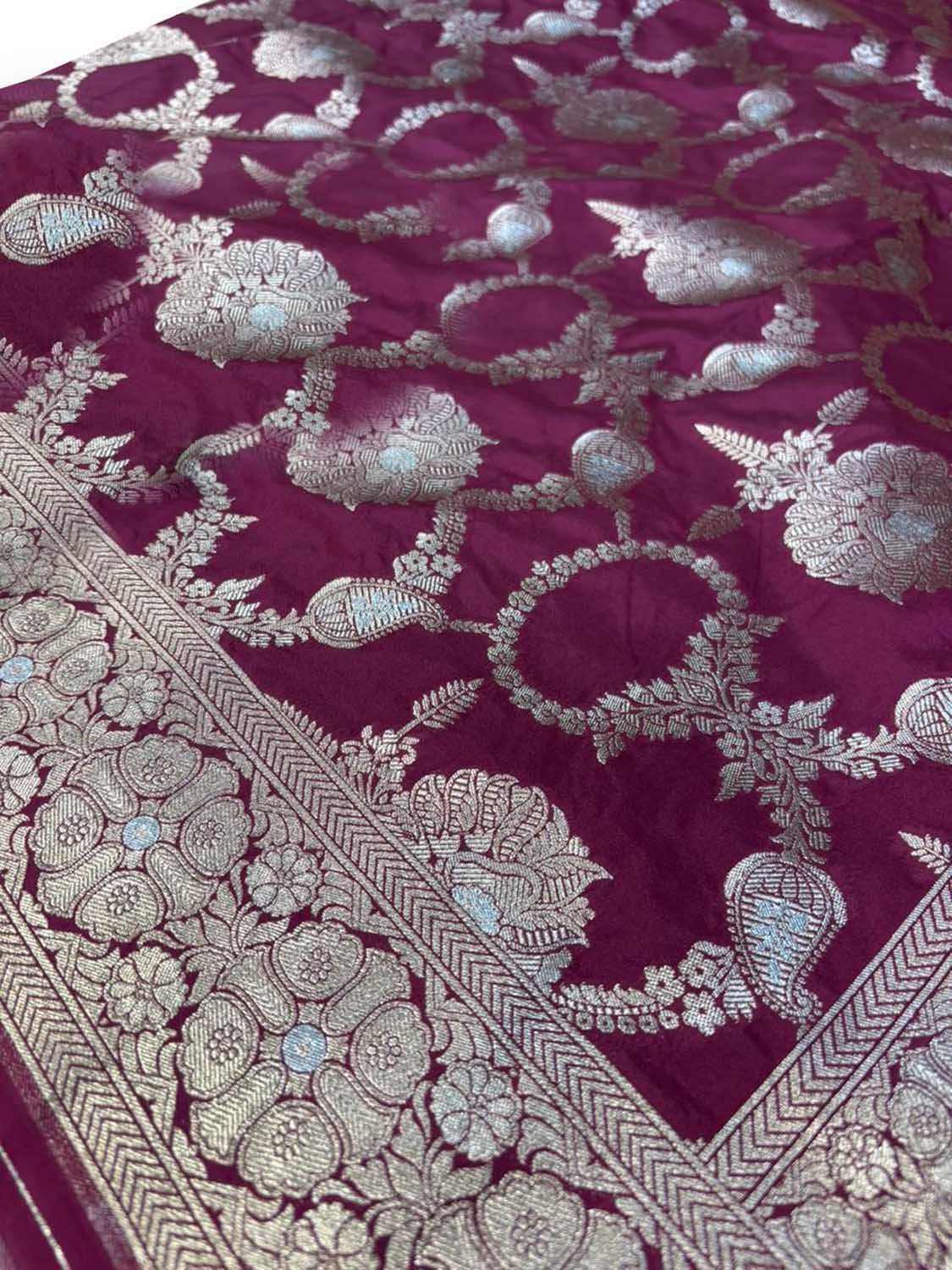 Maroon Banarasi Silk Sona Roopa Jaal Work Saree - Luxurion World