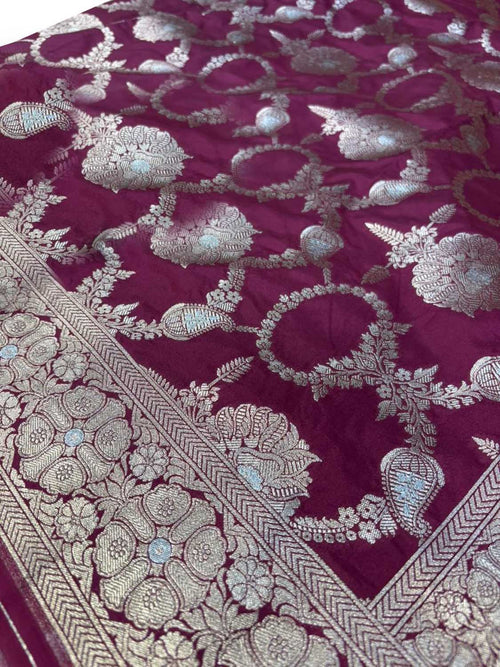 Maroon Banarasi Silk Sona Roopa Jaal Work Saree - Luxurion World