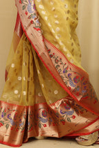 Yellow Banarasi Organza Kora Silk Paithani Border Saree - Luxurion World