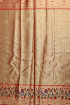 Pink Peach Banarasi Organza Kora Silk Paithani Border Saree - Luxurion World