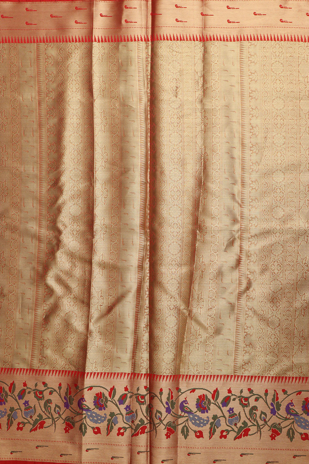 Pink Peach Banarasi Organza Kora Silk Paithani Border Saree - Luxurion World