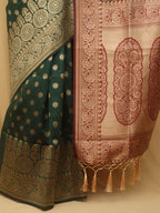 Stunning Green Banarasi Cotton Silk Saree - Elegant and Timeless - Luxurion World